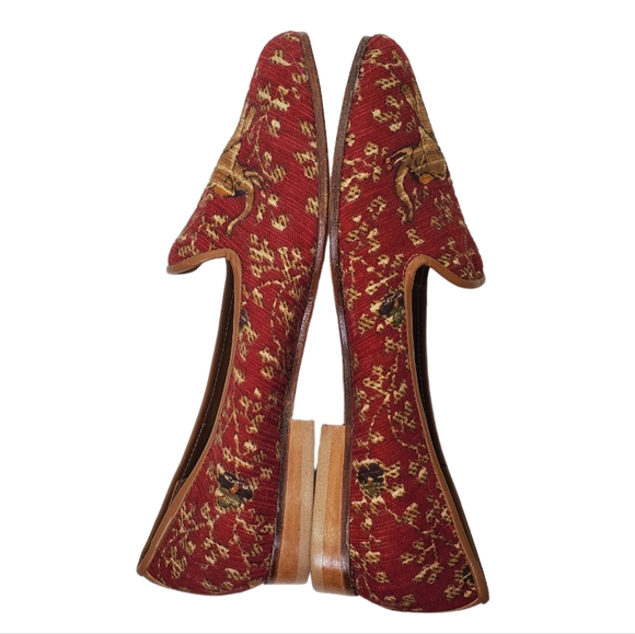 ZALO Elephant Tapestry Flats Loafers Smoking Slippers Sz 5 NWT Leather Soles - Picture 6 of 10